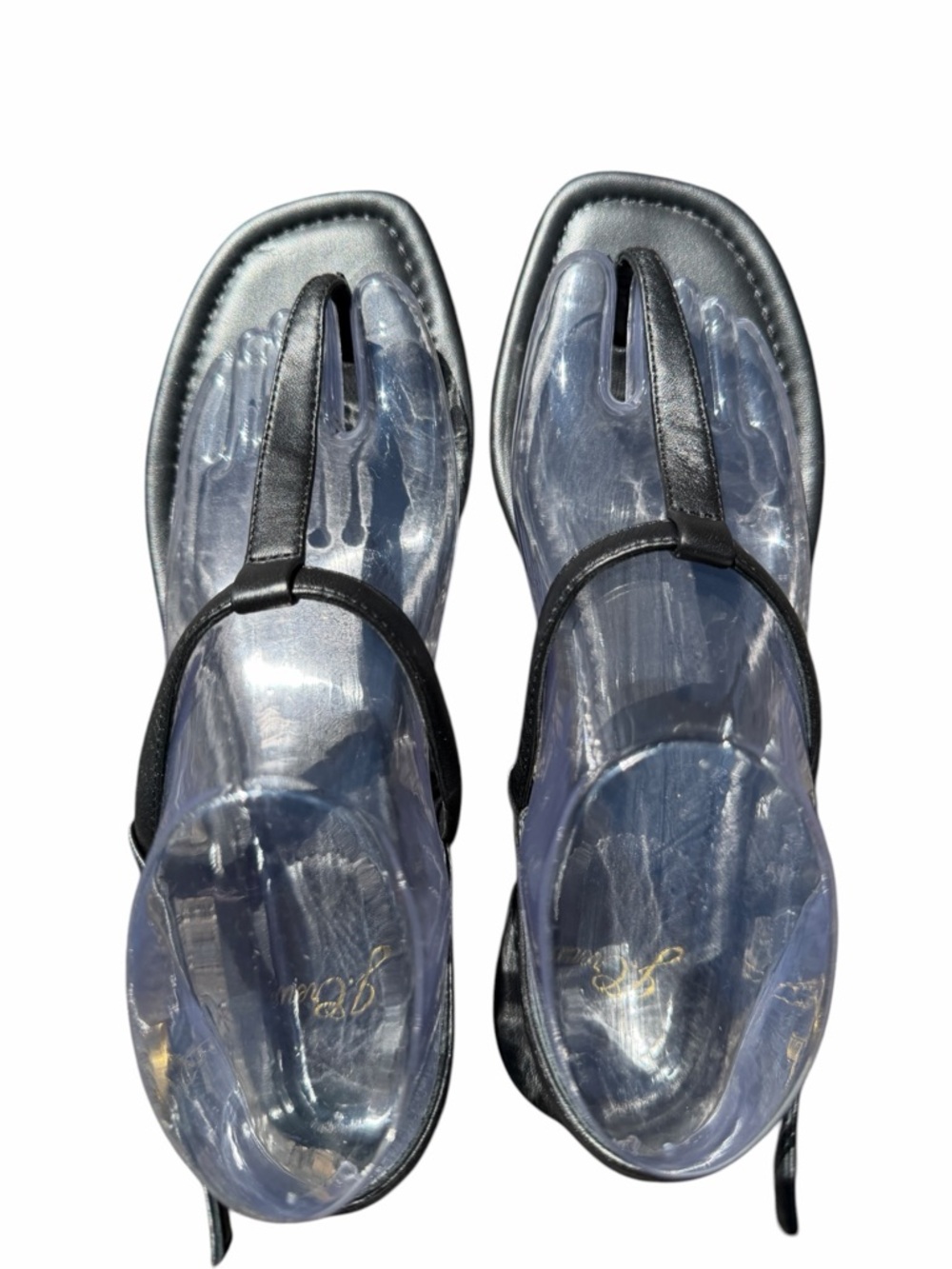 J. Crew Black T-Strap Leather Sandals with Gold Buckle - Picture 5 of 10